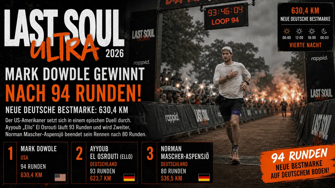 Last Soul Ultra 2026 Ergebnis: Mark Dowdle gewinnt nach 94 Runden – Rekord in Deutschland