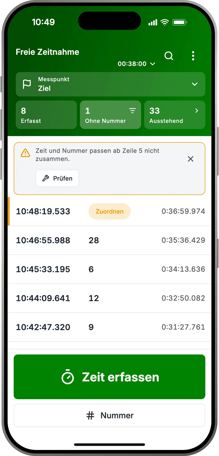Der bibkeeper erkennt, ab welcher Zeile Zeit und Nummer nicht mehr zusammenpassen