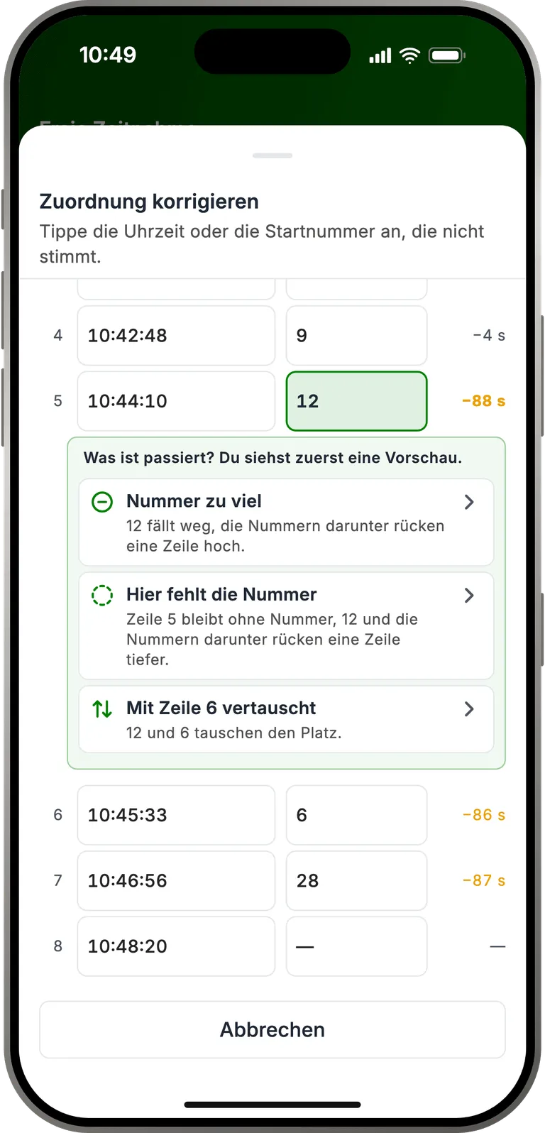 Zuordnung mit Vorschau korrigieren
