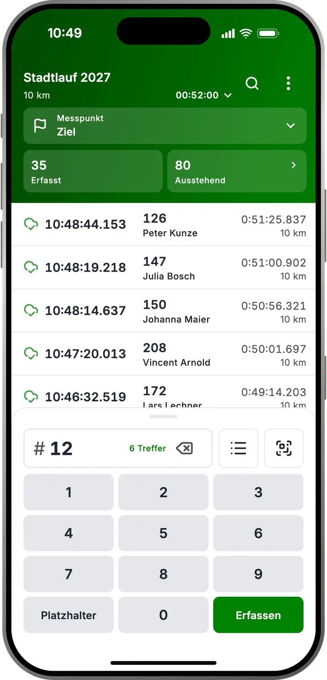 Startnummern im 1-Personen-Modus per Tastatur erfassen