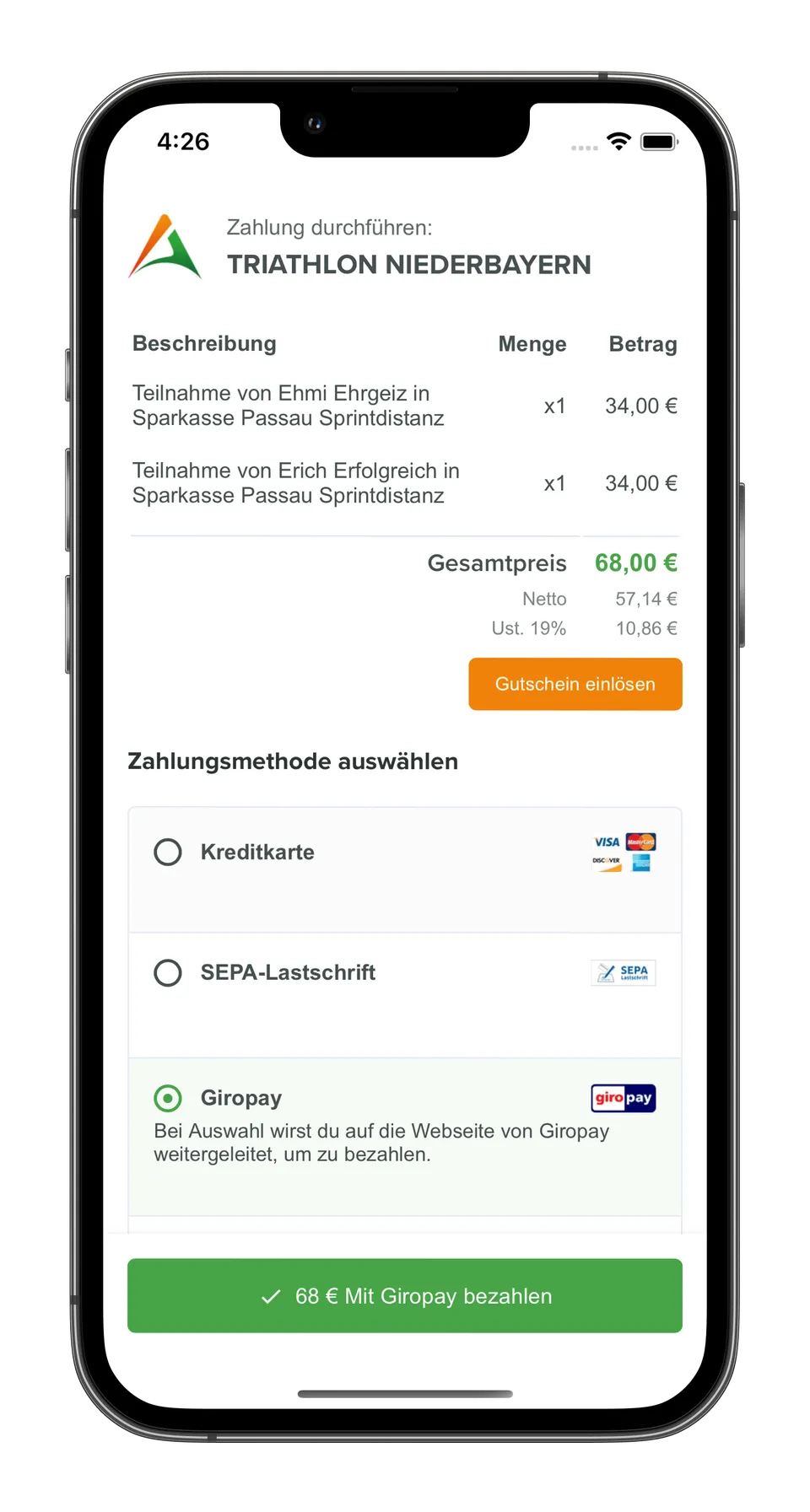 Zahlungsabwicklung der Teilnahmegebühren inkl. Rechnungswesen